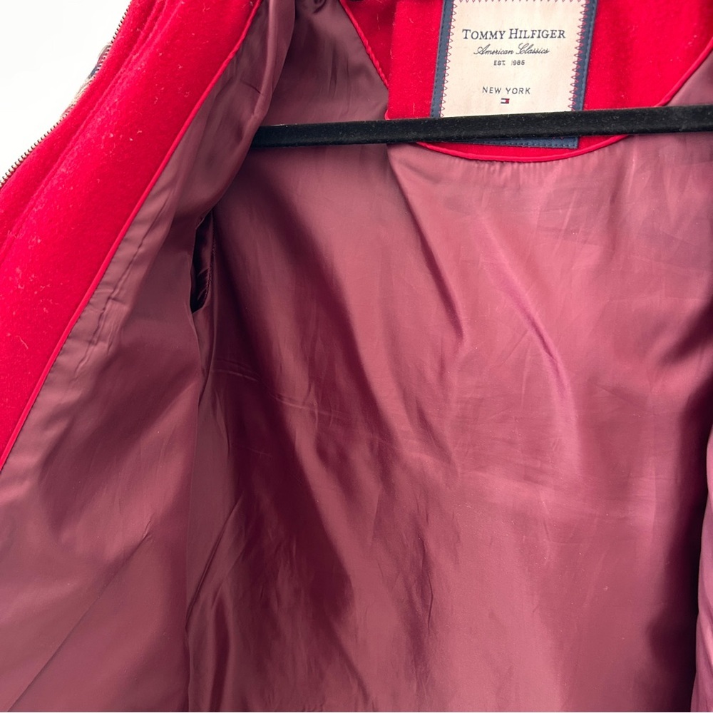 Tommy Hilfiger Women’s Small Wool Blend Coat Jacket Red Hooded Preppy Church EUC - Picture 7 of 15